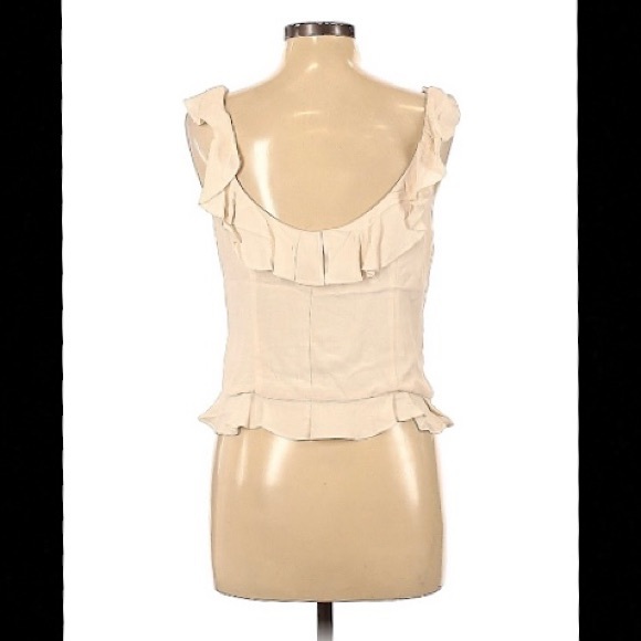 Ivory Classy Sleeveless, Ruffle Accents, V-Neck, Button Up Blouse - Picture 2 of 2